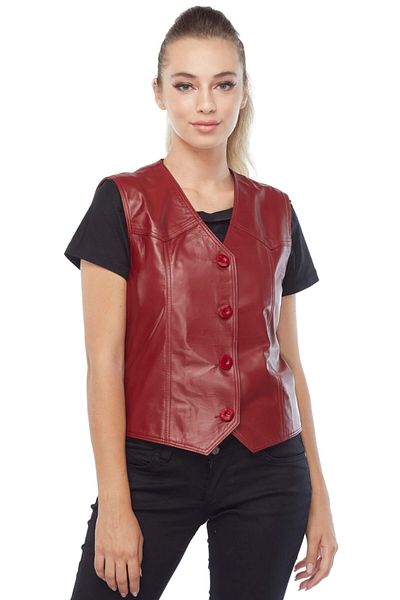 Deriza Genuine Leather Women's Leather Vest Red