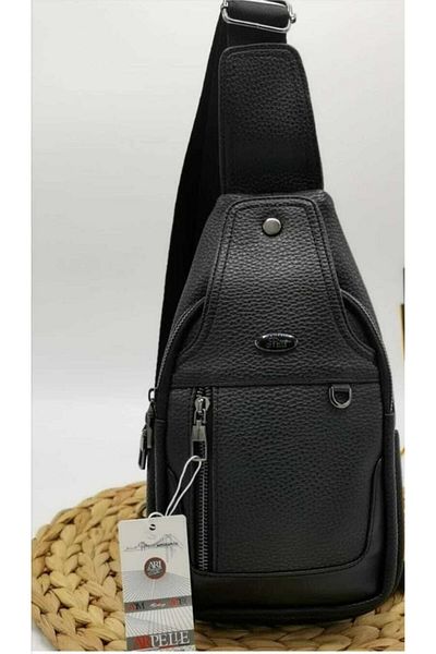 Arı Deri Geantă neagră pentru piept și umăr unisex Arpelle (32x18 cm)