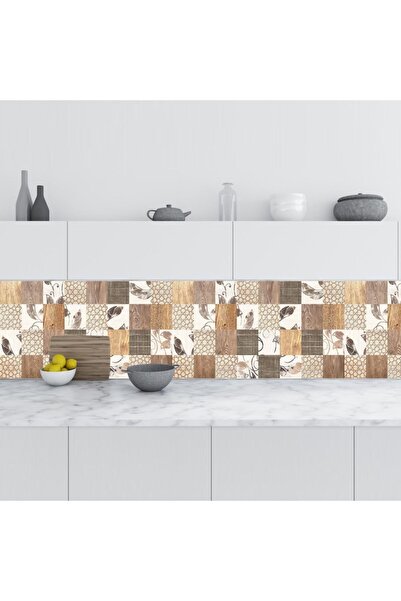 StickerArt Mutfak Tezgah Arası Folyo Fayans Kaplama Folyosu Rustik Ahşap 60x2...