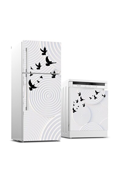 StickerArt Buzdolabı ve Bulaşık Makinası Beyaz Eşya Sticker Kaplama 3d Kuşlar