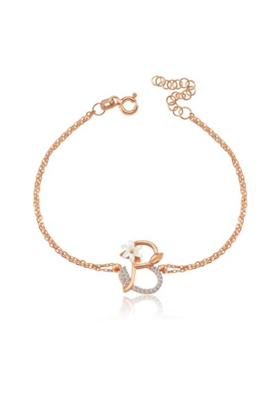 Mia Vento Işıltılı Manolya Çiçeği B Harfi Rose Gümüş Harfli Bileklik