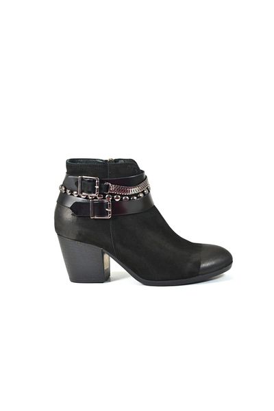 Beety 1634 Genuine Leather Nubuck Black Chain Thick Heel Women's Boots