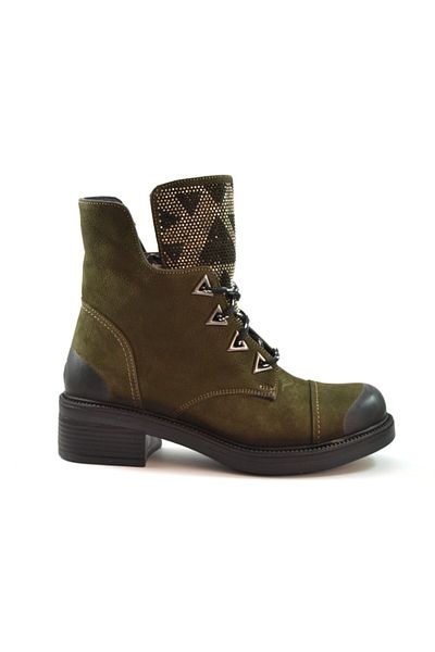 Beety Γυναικείες μπότες Yk-12 Khaki από γνήσιο λαδωμένο δέρμα με φερμουάρ