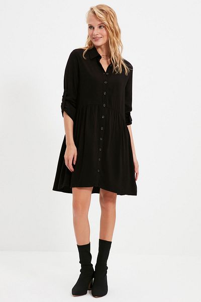 Trendyol Collection Φόρεμα μαύρο πουκάμισο TWOSS19ST0085