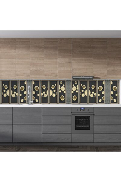 StickerArt Mutfak Tezgah Arası Folyo Fayans Kaplama Folyosu 3d Golden Flower Bordür Motif 60x200 Cm