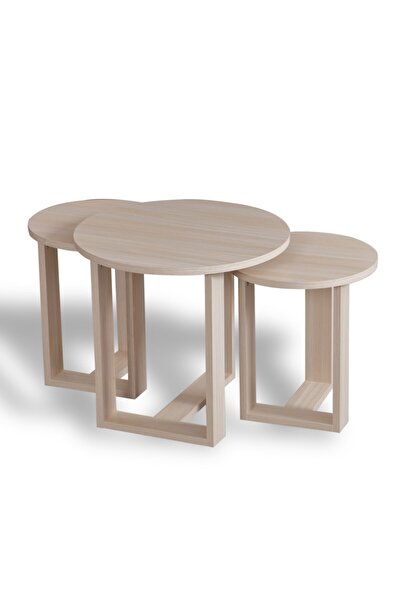 PASİFİC HOME Mira 3'lü Zigon Sehpa ,yuvarlak Yan Sehpa, Meşe