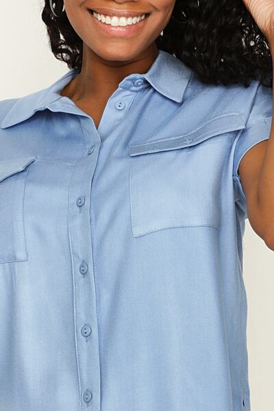 Select Moda Γυναικείο πουκάμισο μπλε με μπροστινή τσέπη