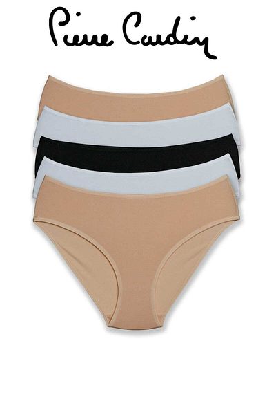 Pierre Cardin Γυναικείο Λευκό Μαύρο Skin 5 τεμαχίων Κλασικό Slip εσώρουχο με χοντρό γείσο 2056