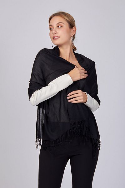 ladyzey Women's Black Shawl with Tassels at the Ends