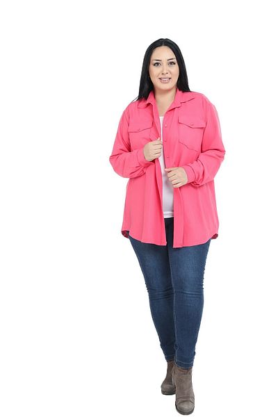 DISENTIS MODEST Φούξια Πουκάμισο - Plus Size, Πουκάμισο γιακά, Διπλή Τσέπη