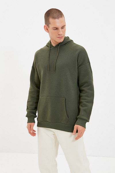 Trendyol Collection Χακί κανονική/κανονική εφαρμογή με κουκούλα με καλλιτεχνική στάμπα χωρίς ανάβασμα TMNAW20SW0489