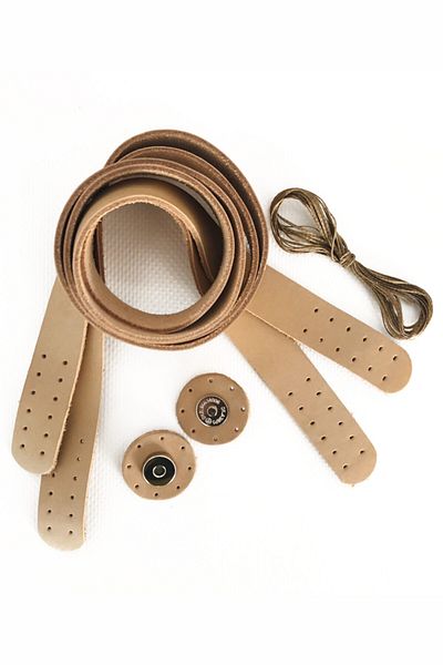 alfa tasarım atölyesi Genuine Leather Bag Handle (pair 75 Cm), Magnetic Bag Snap, Waxed Rope Set - Bone