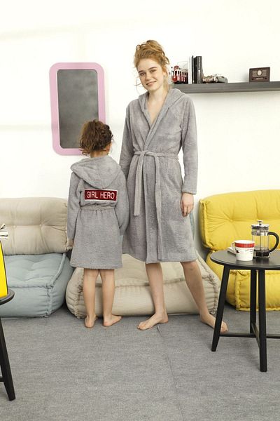 Siyah İnci Embroidered Hooded Wellsoft Dressing Gown
