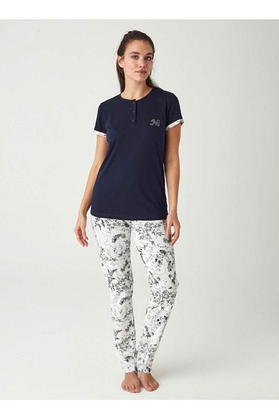 Mod Collection Navy Blue Floral Combed Cotton Pajama Set