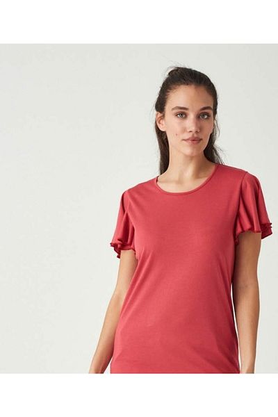 Mod Collection بدلة بيجامة نسائية من القطن الممشط بنمط زهرة حمراء