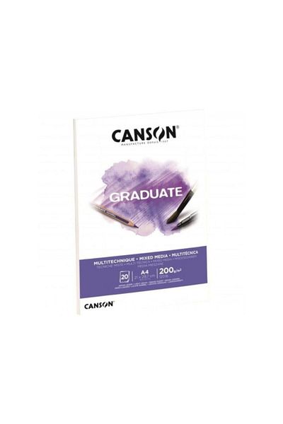Canson Bloc de desen Graduate Mix Media Alb 20 Sy A4 200 Gr