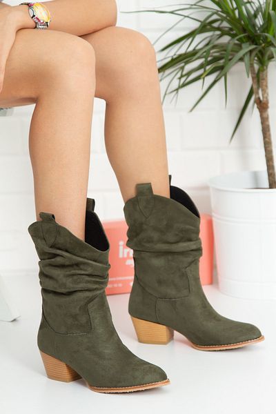 irmona Κοντές μπότες Tokyo Khaki Green Luxury Suede Bellows Dallas