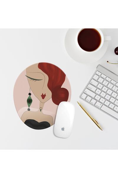 Özer Store Kızıl Saçlı Sanatsal Kadın Portresi Bilek Destekli Oval Mouse Pad ...