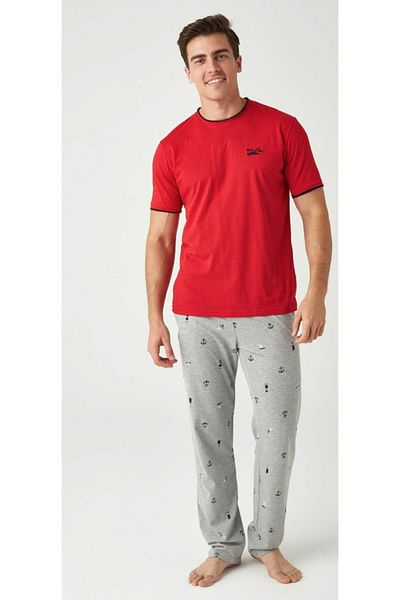 Mod Collection Men's Red Gray Anchor Pajama Set