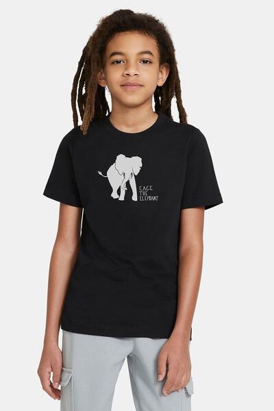 QIVI Dečački crni filc Štampano T-shirt