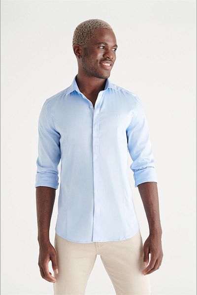 Avva Men's Blue Flat Bottom Slim Fit Shirt B002209