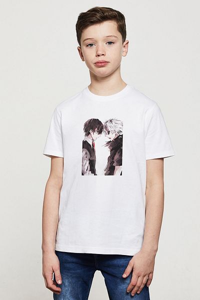 QIVI Tricou alb cu imprimeu cu două fețe Anime Naruto pentru băiat