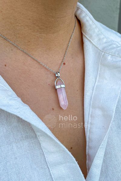 Hello Minaste Pink Quartz Stone Chainless Column Pendant