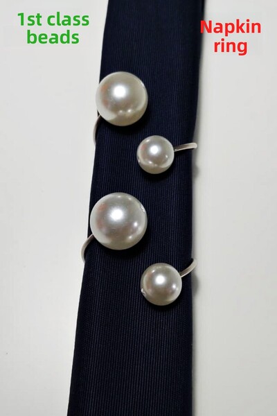 Armashine 4 Pieces of Metal Ringed Cream Large Small Pearl Napkin Rings - Dowry Pearl Invitation Napkin Ring