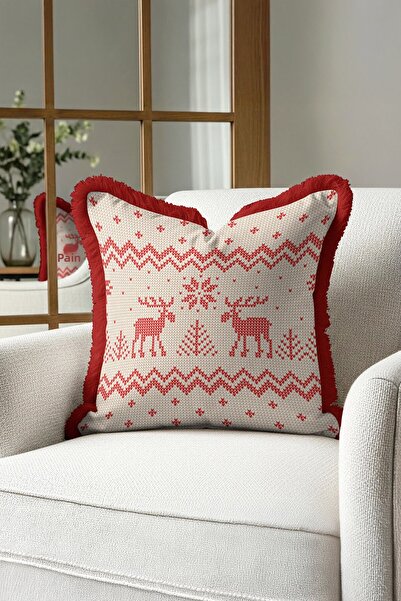 Evimde Bambaşka غطاء وسادة مزين بشراشيب على شكل غزال نورديك - غطاء وسادة مزين...