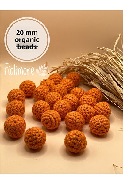 Fiolimore خرز محبوك برتقالي 20 ملم (5 قطع) تصميم محبوك لسلسلة اللهايات