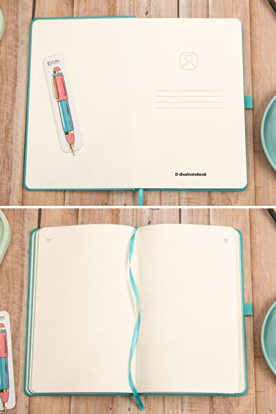 DİVAL 13X21 cm Turquoise Leather Hard Cover Dotted Undated Stitched Note School Notebook