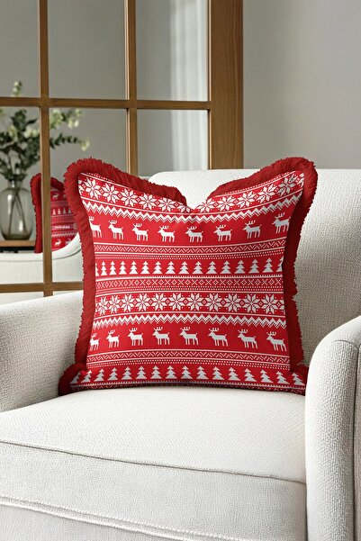 Evimde Bambaşka غطاء وسادة مزين بشراشيب على شكل ندفة ثلج الغزال - غطاء وسادة ...