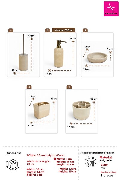 Prima Nova Charm Bathroom Set 5 Pieces - Beige