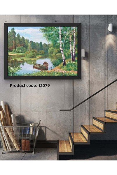 Dialands Mozaik Green Trees Lake and Boat 50X35Cm Dialands Diamond Mosaic Painting