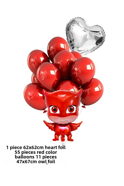 Evabrite Pijamaskeliler Foil Balloon Set - Owl Girl - Heart Birthday Party Set