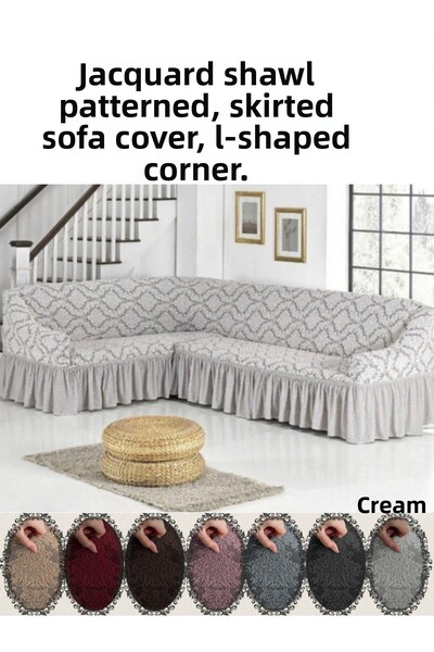 StarMall jacquard Șal model L husă de canapea de colț, husă de scaun elastică, model otoman (350 cm)