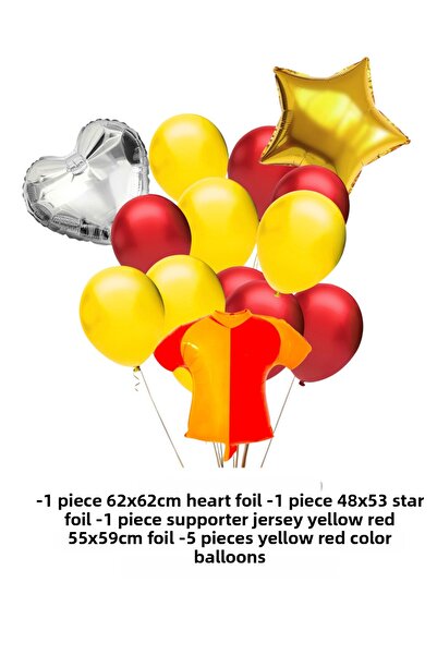 Evabrite Fan Yellow Red Jersey Shaped Foil Balloon Set - Heart and Star Birthday Party Set