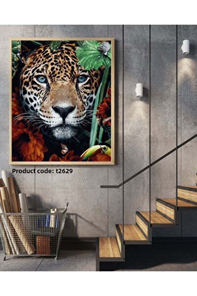 Dialands Mozaik Leopard between Leaves and Flowers40X60Cm Dialands Diamond Mosaic Painting