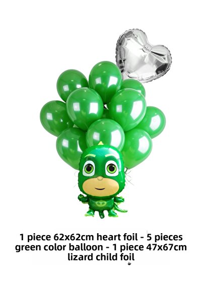 Evabrite Pijamaskeliler Foil Balloon Set - Lizard Child - Heart Foil Birthday Party Set
