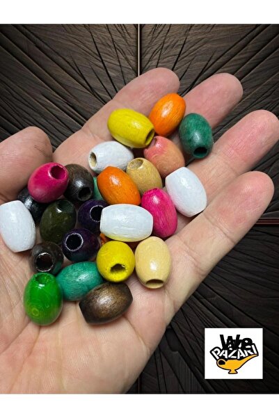 Artdeco 20X15 mm Mixed Color Oval Wooden Beads (50 Grams, Average 40 Pieces) Macrame Bag Hole Diameter 7 mm
