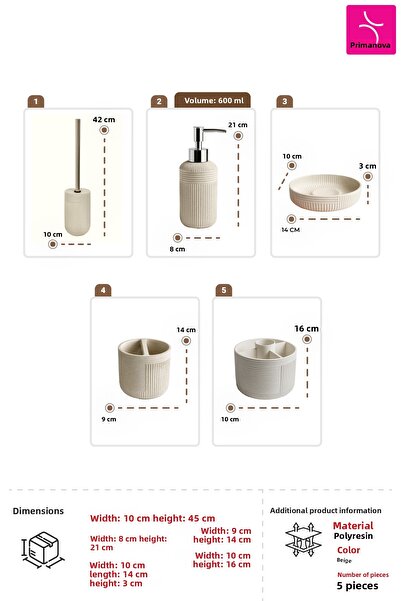 Prima Nova Scorro Bathroom Set 5 Pieces - Beige