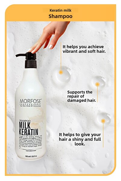Morfose Milk Keratin Repairing Shampoo for Damaged Hair, Adding a Shiny and Plump Look 1000ml