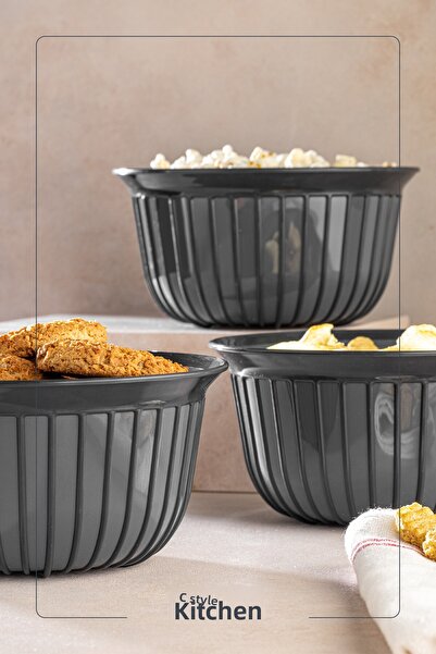 Stile Cucina Linea 3-Piece Practical Snack Bowl Anthracite 500 ml