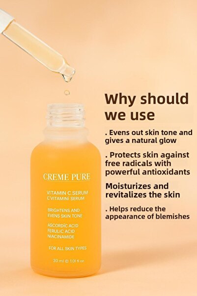 CREME PURE سيروم فيتامين سي لتفتيح البشرة ومضاد للعيوب، حمض الأسكوربيك، حمض ا...