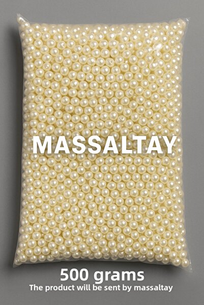 Massaltay 500 جرام من الخرز البلاستيكي اللؤلؤي - خرز أبيض للزينة، مادة للمجوه...