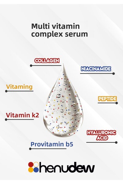 Henudew Vitamin Complex Serum, Brightening Vitamin C, Vitamin K2, Hyaluronic Acid, Collagen