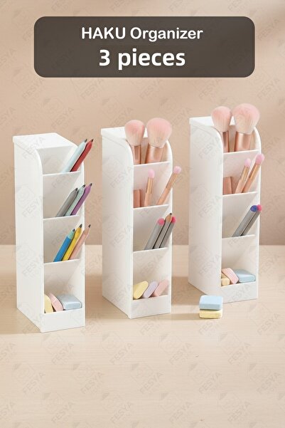 Fesya Home مجموعة منظمات HAKU مكونة من 3 قطع و4 أقسام - منظم لمستلزمات المكيا...