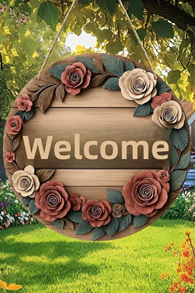 kutuTR زخرفة باب من الخشب المضغوط المزخرف بالزهور للترحيب بالضيوف |   معلق، قابل للمسح، زخرفي 33 سم KS013