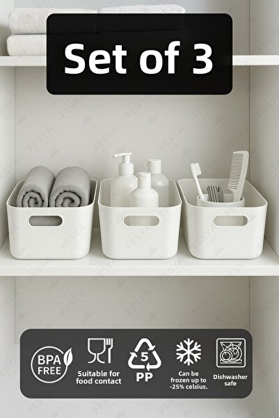 Fesya Home 3 قطع من سلال التنظيم سعة 3.5 لتر، منظم، أدراج وصناديق تنظيم للخزائن