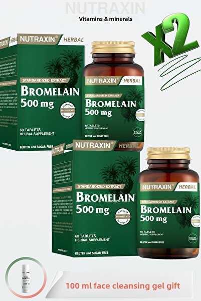 Nutraxin Bromelain 60 Tablets Her Tablette; Bromelain 500 Mg (X2) + 100 ml Facial Cleansing Gel Gift